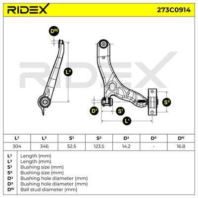 носач, окачване на колелата RIDEX 273C0914