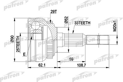 Шарнирный комплект, приводной вал PATRON PCV1051 для OPEL ASTRA