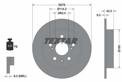 Тормозной диск TEXTAR 92225303 для SUZUKI SX4