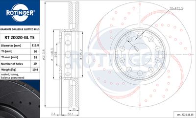 спирачен диск ROTINGER RT 20020-GL T5