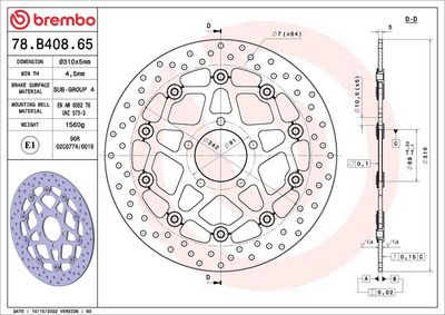 Brake disc Voor drijvend, 310/69x5mm 5x91mm, diameter bevestigingsgat 10,5mm, hoogte (tussenruimte) 0