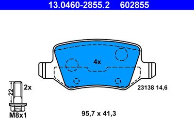 Комплект тормозных колодок, дисковый тормоз ATE 13.0460-2855.2 для MERCEDES-BENZ VANEO