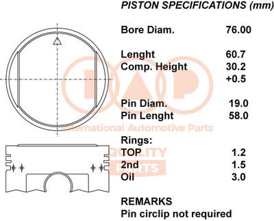 Поршень IAP QUALITY PARTS 101-03030 для DAIHATSU FEROZA