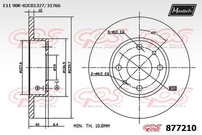 Тормозной диск MAXTECH 877210 для FIAT 1500