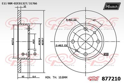 MAXTECH 877210 Тормозные диски для FIAT 1500