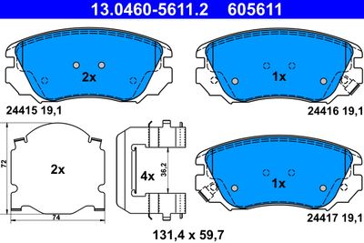 Комплект тормозных колодок, дисковый тормоз ATE 13.0460-5611.2 для CHEVROLET MALIBU
