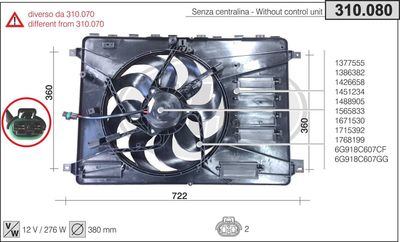 AHE 310.080 Вентилятор системы охлаждения двигателя для FORD S-MAX