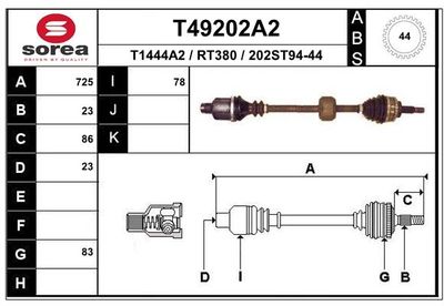 Приводной вал EAI T49202A2 для NISSAN KUBISTAR