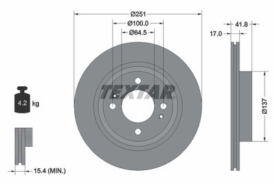 Тормозной диск TEXTAR 92278003 для MITSUBISHI MIRAGE