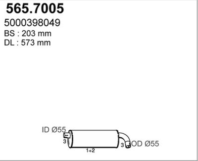 Средний / конечный глушитель ОГ ASSO 565.7005 для RENAULT TRUCKS MESSENGER