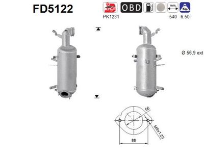 Filtr sadzy / filtr cząstek stałych, układ wydechowy AS FD5122