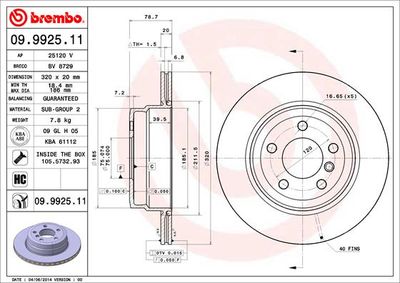 Тормозной диск BREMBO 09.9925.11 для BMW X5