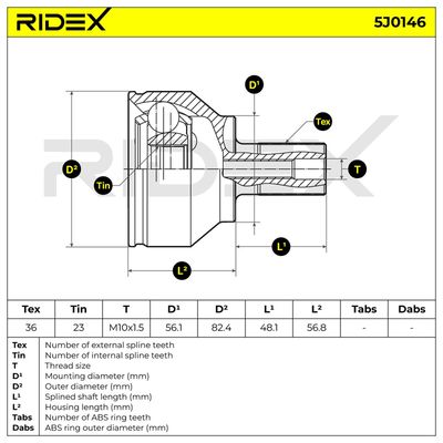 каре комплект, полуоска RIDEX 5J0146