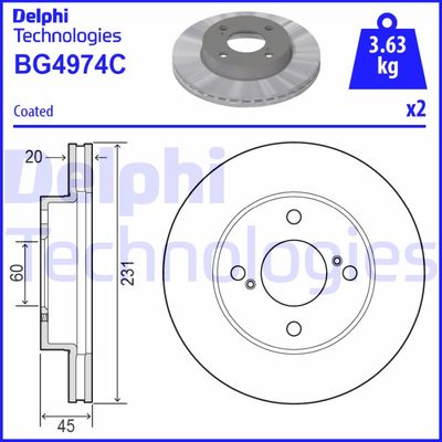 Тормозной диск DELPHI BG4974C для SUZUKI IGNIS