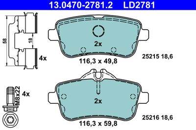 Комплект тормозных колодок, дисковый тормоз ATE 13.0470-2781.2 для MERCEDES-BENZ GLE