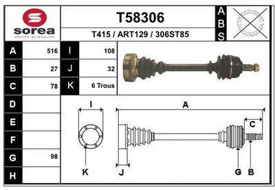 Приводной вал EAI T58306 для ALFA ROMEO 164