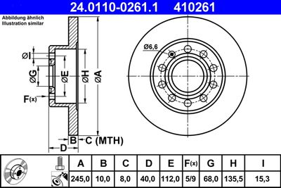 Тормозной диск ATE 24.0110-0261.1 для AUDI COUPE