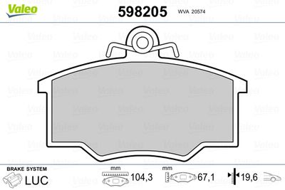 Комплект тормозных колодок, дисковый тормоз VALEO 598205 для VOLVO 340-360