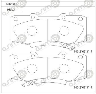 ASIMCO KD2389 Тормозные колодки и сигнализаторы для TOYOTA HILUX VII Пикап (_N1_, _N2_, _N3_) 2.5 D-4D 4WD (KUN25)