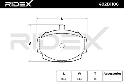 комплект спирачно феродо, дискови спирачки RIDEX 402B1106