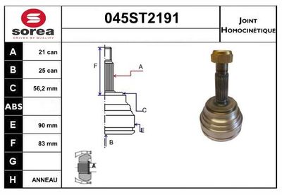 STARTCAR 045ST2191 ШРУС  для RENAULT CLIO I (B/C57_, 5/357_) 1.4 (B/C57T, B/C57Y)