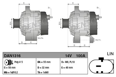 GENERATOR / ALTERNATOR DENSO DAN1316 2