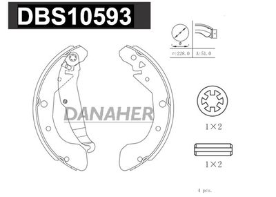 DANAHER DBS10593 Ремкомплект барабанных колодок  для CHEVROLET ASTRA (Шевроле Астра)
