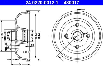 Тормозной барабан ATE 24.0220-0012.1 для OPEL CORSA