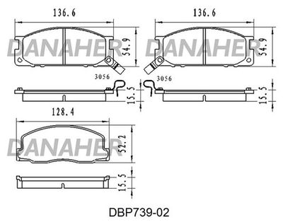 DANAHER DBP739-02 Тормозные колодки и сигнализаторы для TOYOTA PREVIA I (_R1_, _R2_) 2.4 4WD (TCR21_, TCR20_)