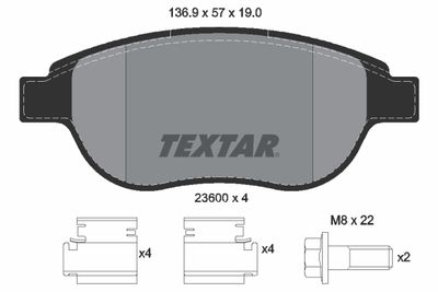 Комплект тормозных колодок, дисковый тормоз TEXTAR 2360001 для PEUGEOT 1007