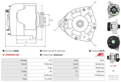 GENERATOR / ALTERNATOR AS-PL A4052 4