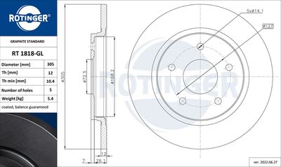 Tarcza hamulcowa ROTINGER RT 1818-GL