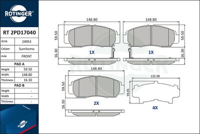 Комплект тормозных колодок, дисковый тормоз ROTINGER RT 2PD17040 для ACURA TSX