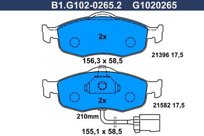 Комплект тормозных колодок, дисковый тормоз GALFER B1.G102-0265.2 для FORD SCORPIO