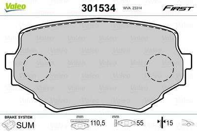 Комплект тормозных колодок, дисковый тормоз VALEO 301534 для SUZUKI GRAND VITARA