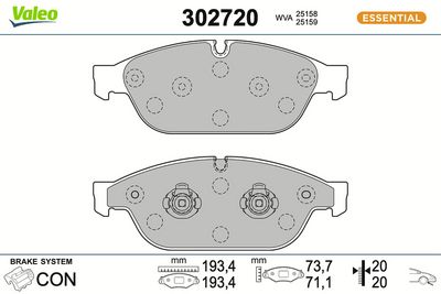 комплект спирачно феродо, дискови спирачки VALEO 302720