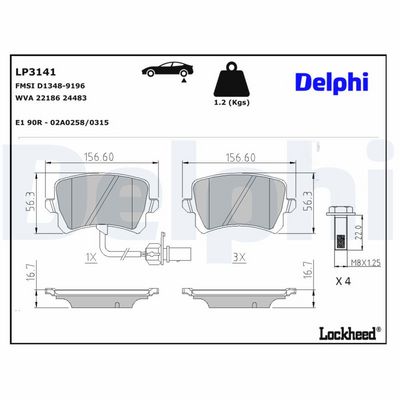 комплект спирачно феродо, дискови спирачки DELPHI
