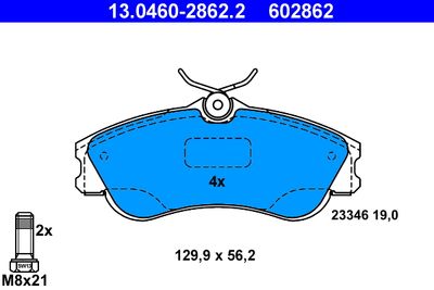 Комплект тормозных колодок, дисковый тормоз ATE 13.0460-2862.2 для PEUGEOT 206