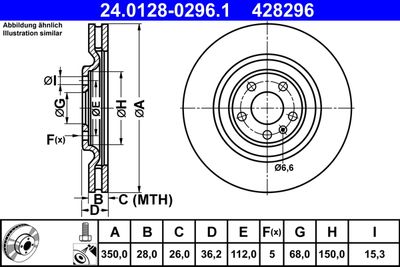 Тормозной диск ATE 24.0128-0296.1 для AUDI Q8