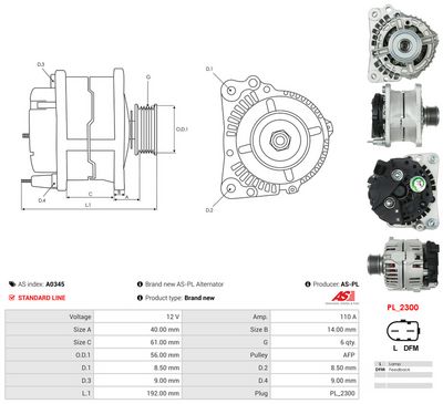 GENERATOR / ALTERNATOR AS-PL A0345 4
