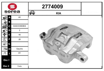 EAI 2774009 Тормозной суппорт  для KIA CARNIVAL II (GQ) 2.5 V6