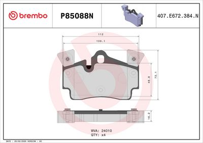 Sada brzdových destiček, kotoučová brzda BREMBO P85088N