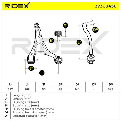 носач, окачване на колелата RIDEX 273C0450
