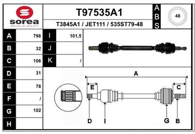 Приводной вал EAI T97535A1 для DODGE CHARGER