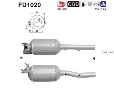 Filtr sadzy / filtr cząstek stałych, układ wydechowy AS FD1020