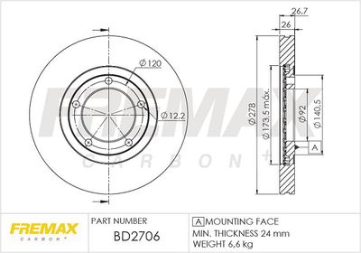 Тормозной диск FREMAX BD-2706 для KIA BONGO