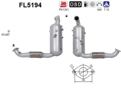 Filtr sadzy / filtr cząstek stałych, układ wydechowy AS FL5194