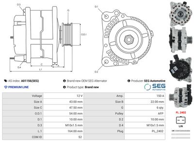 GENERATOR / ALTERNATOR AS-PL A01156SEG 4