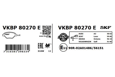 Комплект тормозных колодок, дисковый тормоз VKBP 80270 E