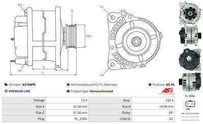 GENERATOR / ALTERNATOR AS-PL A3194PR 4
